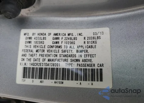 2013 Honda Accord Lx z USA, uszkodzony, nr VIN 1HGCR2E37DA138301